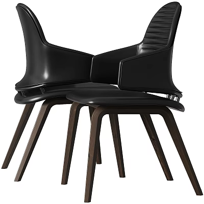 Stylish Modern Leather Dining Chairs With Armrests And Dark Wooden Legs 3d model