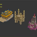 Ancient Architecture Models Showcasing Diverse Styles With Golden Domes Arches And Towers