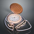 Golden Pocket Watch with Open Case and White Dial Numbers and Chain