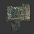 Garden Ornament Stone Structure Featuring Waterfall And Moss Covered Stone Walls With Square Pool