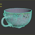 White Ceramic Cup With Lavender Rim Gold Trim Peony Patterns And Red Accents