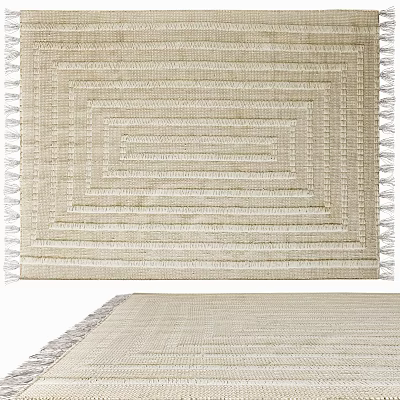 Beige Woven Square Rug With Striped Pattern And Fringe Edges Design 3d model