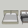 Two Modern Double Beds With Gray Frame And Black Bedding In Bedroom 3d model