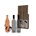 Wooden Wine Storage Rack with Clear Glass Bottles and Stemmed Wine Glasses