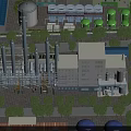 Industrial Plant Aerial View With Tall Chimneys Storage Tanks Piping Structures And Greenery