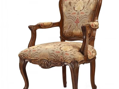 Traditional Accent Chair With Carved Wooden Frame Floral Pattern Fabric Upholstery And Armrests 3d model