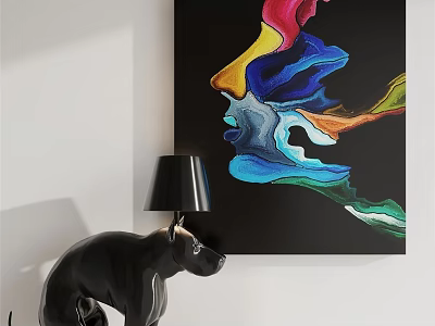 Vibrant Colorful Flowing Forms Modern Abstract Oil Painting On Black Background Canvas 3d model