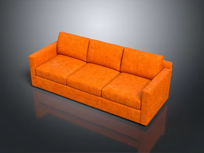 Orange Three Seater Sofa With Comfortable Fabric Upholstery And Modern Design 3d model