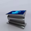Interactive Touchscreen Table As Public Facility With Blue Interface And Modern Metal Frame