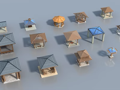 Various Small Architectural Pavilion Models With Different Roof Styles And Materials 3d model