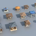 Various Small Architectural Pavilion Models With Different Roof Styles And Materials 3d model