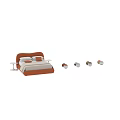 Modern Double Bed With Curved Upholstered Headboard Multiple Color Options Pillows Quilted Bedspread Side Tables