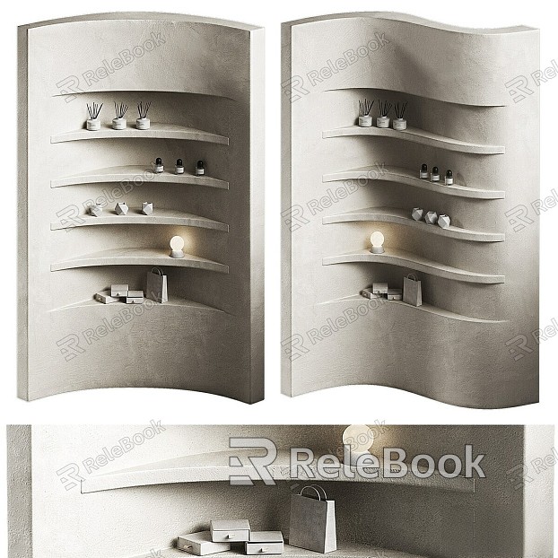 Wavy shelf 3 Shelves with decoration Corner partition with niches model