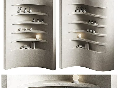 Modern Curved Partition Design With Elegant Floating Shelves And Small Decorative Lights 3d model