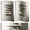 Modern Curved Partition Design With Elegant Floating Shelves And Small Decorative Lights