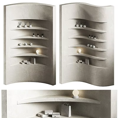 Modern Curved Partition Design With Elegant Floating Shelves And Small Decorative Lights 3d model
