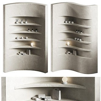 Wavy shelf 3 Shelves with decoration Corner partition with niches 3d model