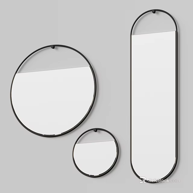 Modern Round And Oval Mirrors With Black Frames In Different Sizes For Interior Design 3d model 