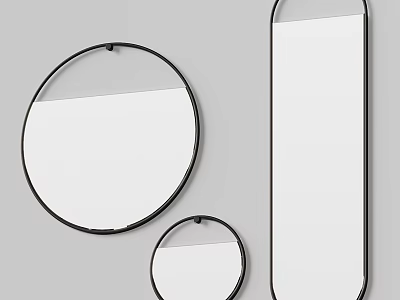 Modern Round And Oval Mirrors With Black Frames In Different Sizes For Interior Design 3d model