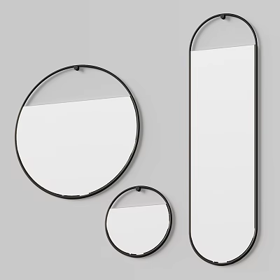 Modern Round And Oval Mirrors With Black Frames In Different Sizes For Interior Design 3d model