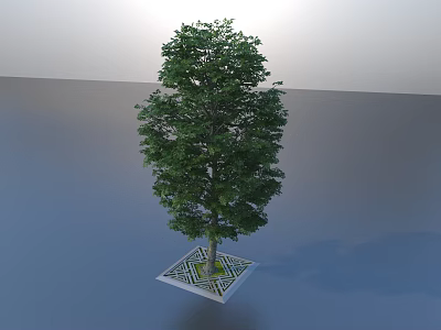 Tall Arbor With Lush Green Foliage And Square Base On Smooth Surface 3d model