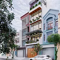 Detached Villa Exterior With Large Windows Greenery And Wooden Gate