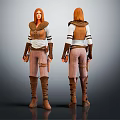 Character Costume Design Front And Back View With Brown Vest White Top And Leather Boots