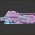 Aquatic fish with pink blue gradient transparent fins and glowing purple eyes on dark background