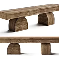 Natural Wooden Stool With Long Flat Seat And Curved Block Legs Design