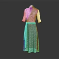 White V neck Mid Length Sleeves Long Dress With Waist Belt And Simple Design