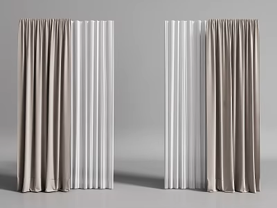Beige White Modern Minimalist Curtains with Soft Vertical Pleats for Home Window Decor 3d model