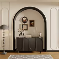 Modern Black Entryway Cabinet Sideboard in Elegant Entryway with Decorative Vases Candles And Photo Frames