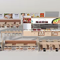 Modern Restaurant Interior With Tables Chairs Order Counter Menu Display And Food
