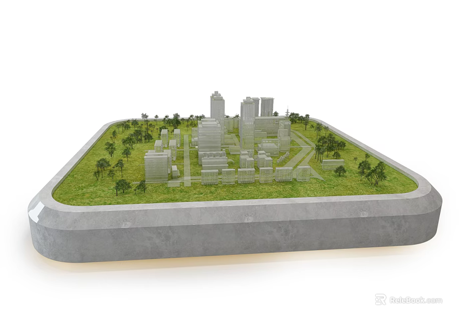 Commercial Equipment For City Model Display With Green Lawn Trees Buildings And Gray Base 3d model 