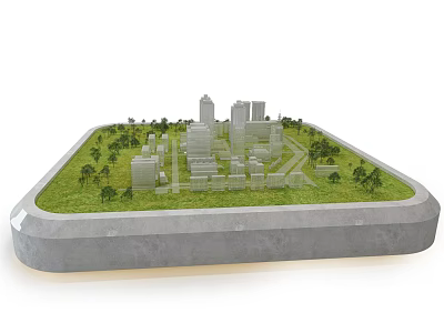 Commercial Equipment For City Model Display With Green Lawn Trees Buildings And Gray Base 3d model
