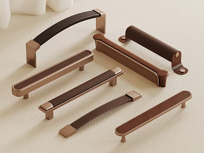 Elegant Modern Furniture Handles With Leather And Bronze Metal Finishes 3d model