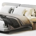 Modern Double Bed With Soft Bedding Plush Pillows And Wooden Nightstands