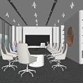 Modern Conference Room With White Chairs Round Table Large Screen Decorative Art And Scenic Window