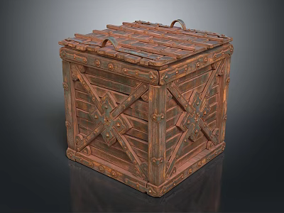 Rustic Vintage Wooden Storage Crate With Metal Cross Straps And Handles 3d model