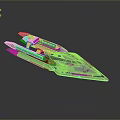Futuristic Science Fiction Spaceship Model With Sleek Design And Blue Thrusters
