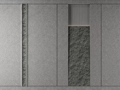 Modern Gray Sofa Backdrop Wall With Vertical Slats And Stone Texture 3d model