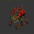 Fantasy Creature 3D Model With Red Floral Structure Brown Roots And Green Leaves Design