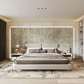 Modern Bedroom Interior Design With Green Textured Accent Wall King Size Bed And Wardrobe