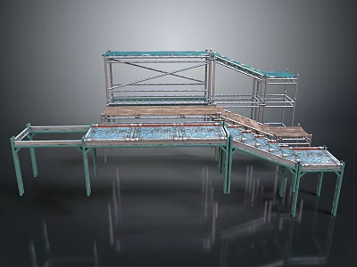 Mountain Landscape With Metal Frame Blue Glass Platform And Natural Scenic View 3d model