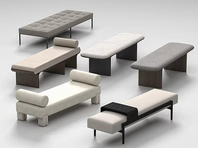 Various Modern Upholstered Ottomans With Neutral Colors And Different Leg Designs 3d model
