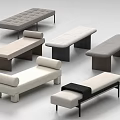 Various Modern Upholstered Ottomans With Neutral Colors And Different Leg Designs