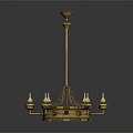 Elegant Golden Chandelier With Multiple Candle Shaped Arms And Ornate Base Design
