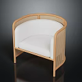 Modern Rattan Accent Chair With Wooden Frame And Plush White Cushion