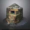 Round Stone Structure Featuring Small Window Door And Green Moss On Base 3d model