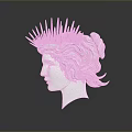 Woman Head Sculpture With Curly Hair Spiked Headdress Silver Material And Reflective Surface